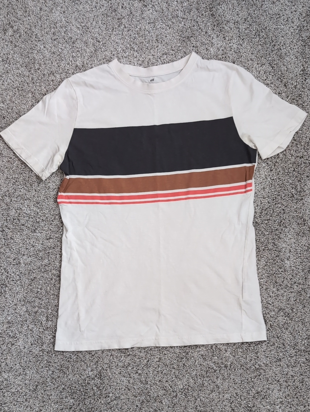 Boy's H&M Cream Short Sleeve Striped Tee (Size 16/18)